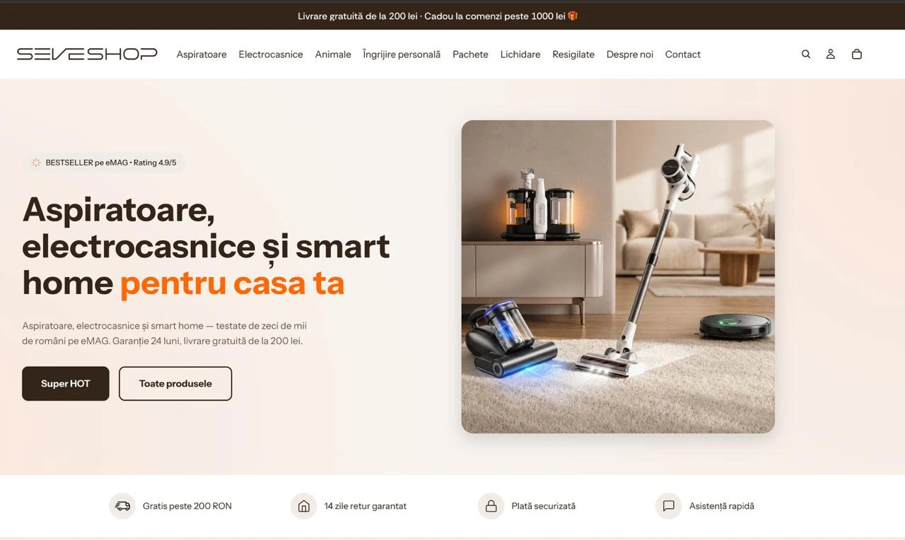 Screenshot homepage Seveshop